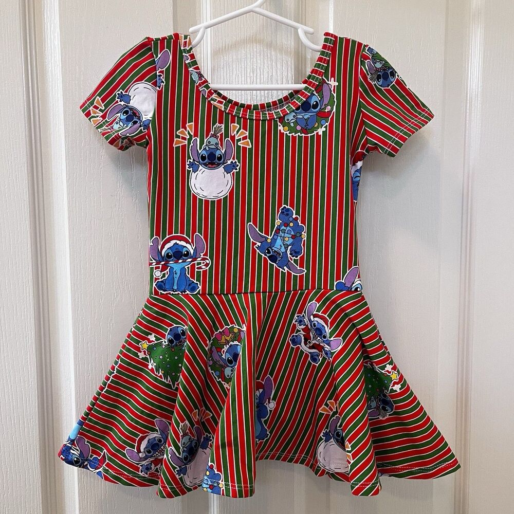 Wild Rich Kids WRK Disney Christmas Stitch Skirted Leotard Dress Girls Size 5/6